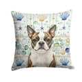 Brindle Boston Terrier Coastal Sea Glass Decorative Throw Pillow 14x14 Indoor Outdoor Accent Cushion, Fabric Cover with Insert for Sofa, Bed, Porch & Living Room