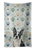 Boston Terrier Coastal Sea Glass Kitchen Towel Velour Plush Front and Cotton Loop Back Machine Washable