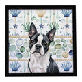 Boston Terrier Coastal Sea Glass Framed Metal Print Bathroom, Kitchen, Office, Home Decor Wall Art Ready to Hang, Square, 8X8