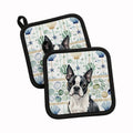 Boston Terrier Coastal Sea Glass Pot Holder Set of 2 Heat Resistant Quilted Hot Pads 7.5 x 7.5 Inch, Insulated Kitchen Trivets for Cooking & Baking