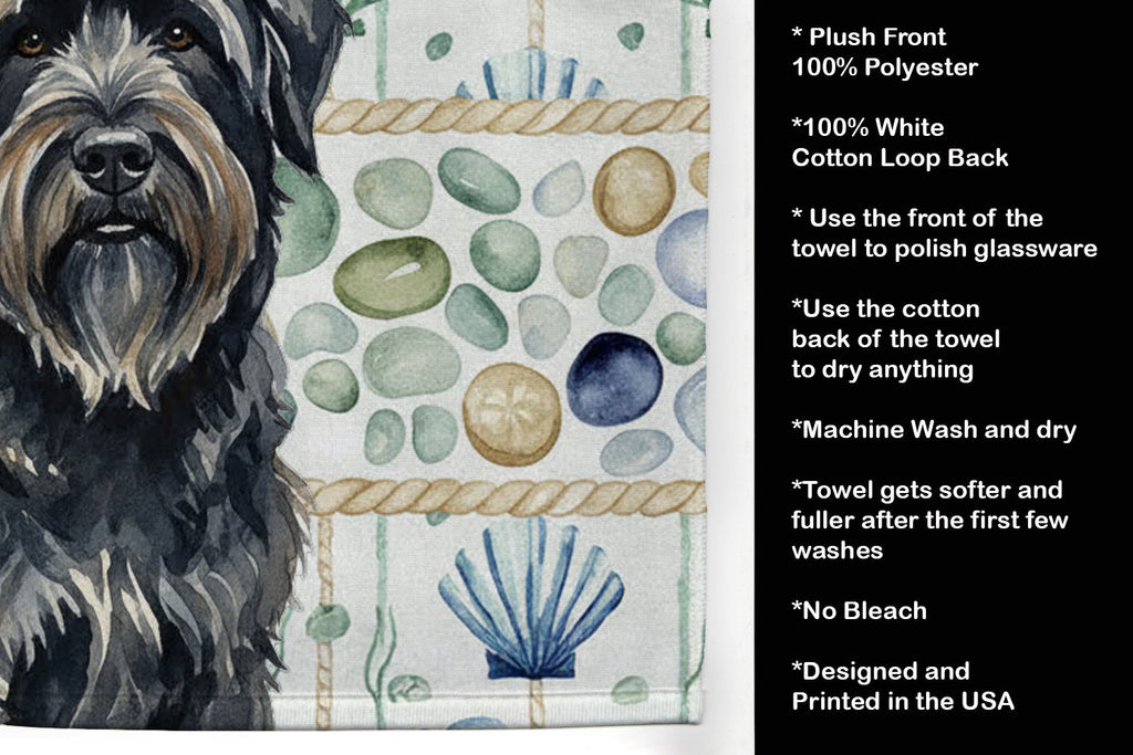 Bouvier des Flandres Coastal Sea Glass Kitchen Towel Velour Plush Front and Cotton Loop Back Machine Washable