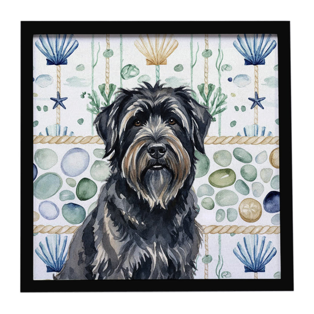 Bouvier des Flandres Coastal Sea Glass Framed Metal Print Bathroom, Kitchen, Office, Home Decor Wall Art Ready to Hang, Square, 8X8