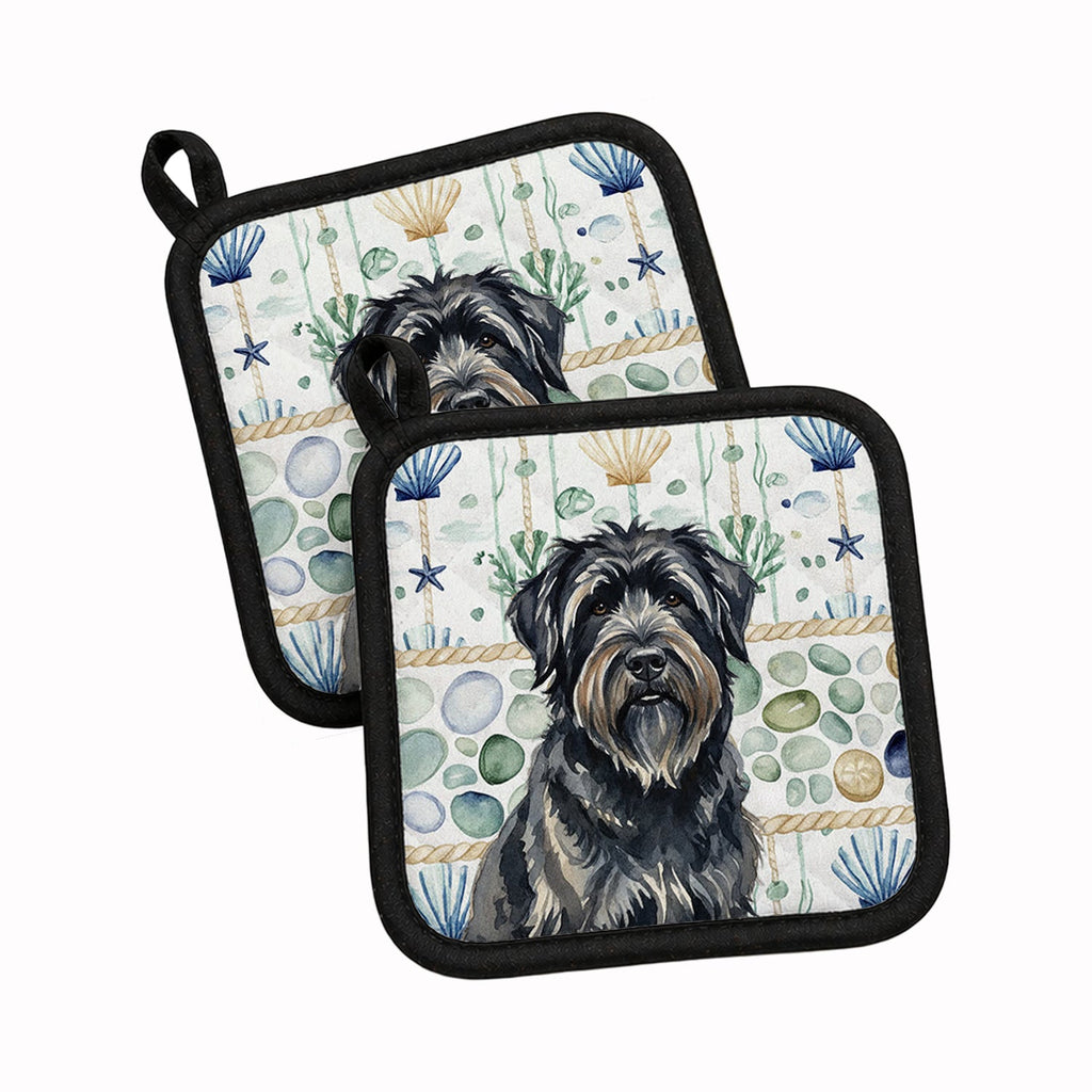 Bouvier des Flandres Coastal Sea Glass Pot Holder Set of 2 Heat Resistant Quilted Hot Pads 7.5 x 7.5 Inch, Insulated Kitchen Trivets for Cooking & Baking