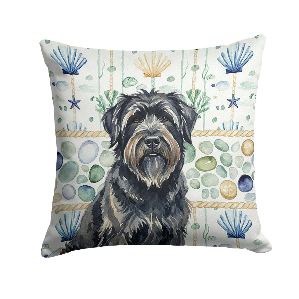 Bouvier des Flandres Coastal Sea Glass Decorative Throw Pillow 14x14 Indoor Outdoor Accent Cushion, Fabric Cover with Insert for Sofa, Bed, Porch & Living Room