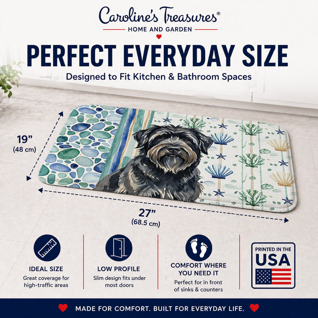 Bouvier des Flandres Coastal Sea Glass Memory Foam Kitchen Mat Machine Washable Anti-Fatigue Cushion Comfort Bath or Kitchen Rug