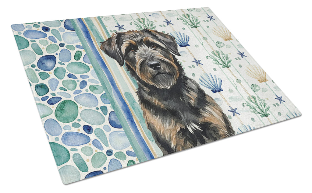 Brindle Bouvier des Flandres Coastal Sea Glass Cutting Board Tempered Glass Kitchen Cutting Surface, Heat Resistant Chopping, Non-Slip Feet, Food Prep & Serving