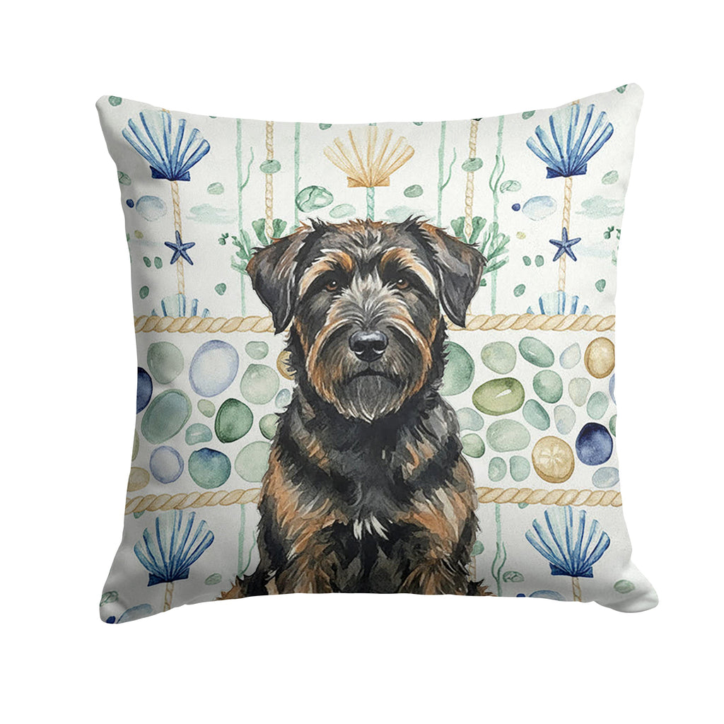 Brindle Bouvier des Flandres Coastal Sea Glass Decorative Throw Pillow 14x14 Indoor Outdoor Accent Cushion, Fabric Cover with Insert for Sofa, Bed, Porch & Living Room