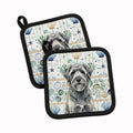Gray Bouvier des Flandres Coastal Sea Glass Pot Holder Set of 2 Heat Resistant Quilted Hot Pads 7.5 x 7.5 Inch, Insulated Kitchen Trivets for Cooking & Baking