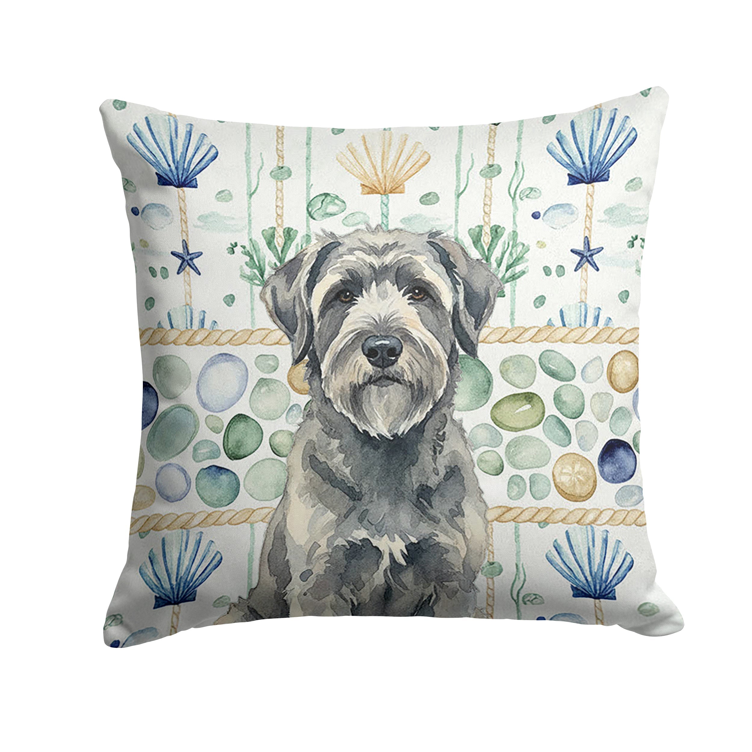 Gray Bouvier des Flandres Coastal Sea Glass Decorative Throw Pillow 14x14 Indoor Outdoor Accent Cushion, Fabric Cover with Insert for Sofa, Bed, Porch & Living Room