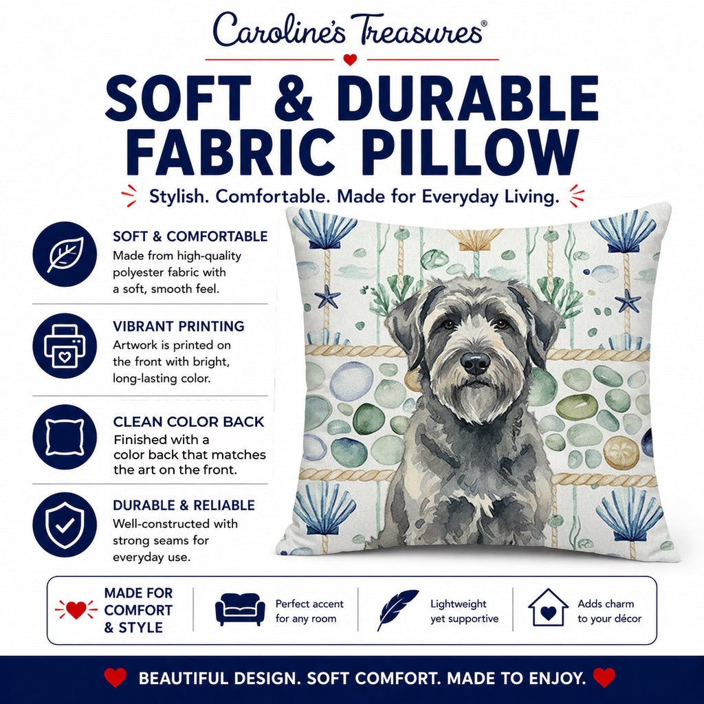Gray Bouvier des Flandres Coastal Sea Glass Decorative Throw Pillow 18x18 Indoor Outdoor Accent Cushion, Fabric Cover with Insert for Sofa, Bed, Porch & Living Room