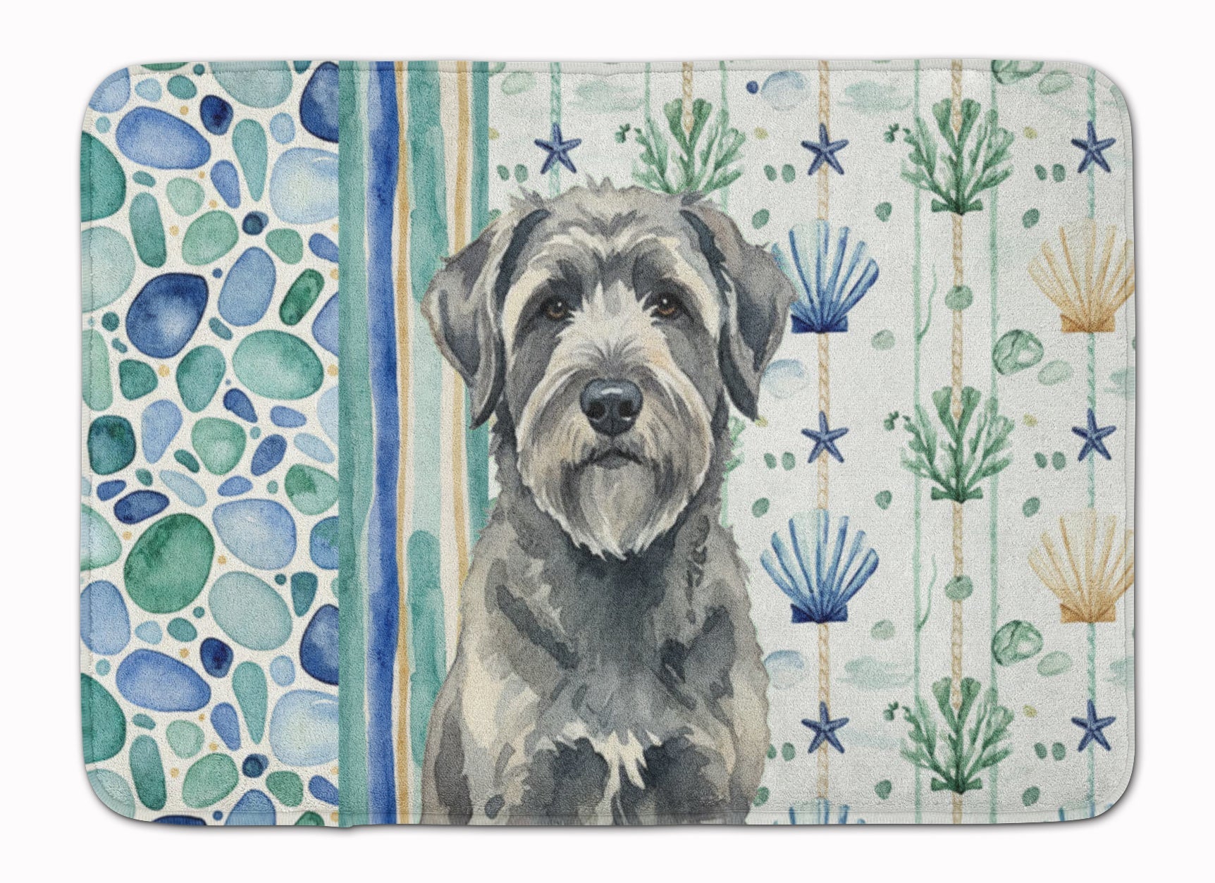 Gray Bouvier des Flandres Coastal Sea Glass Memory Foam Kitchen Mat Machine Washable Anti-Fatigue Cushion Comfort Bath or Kitchen Rug