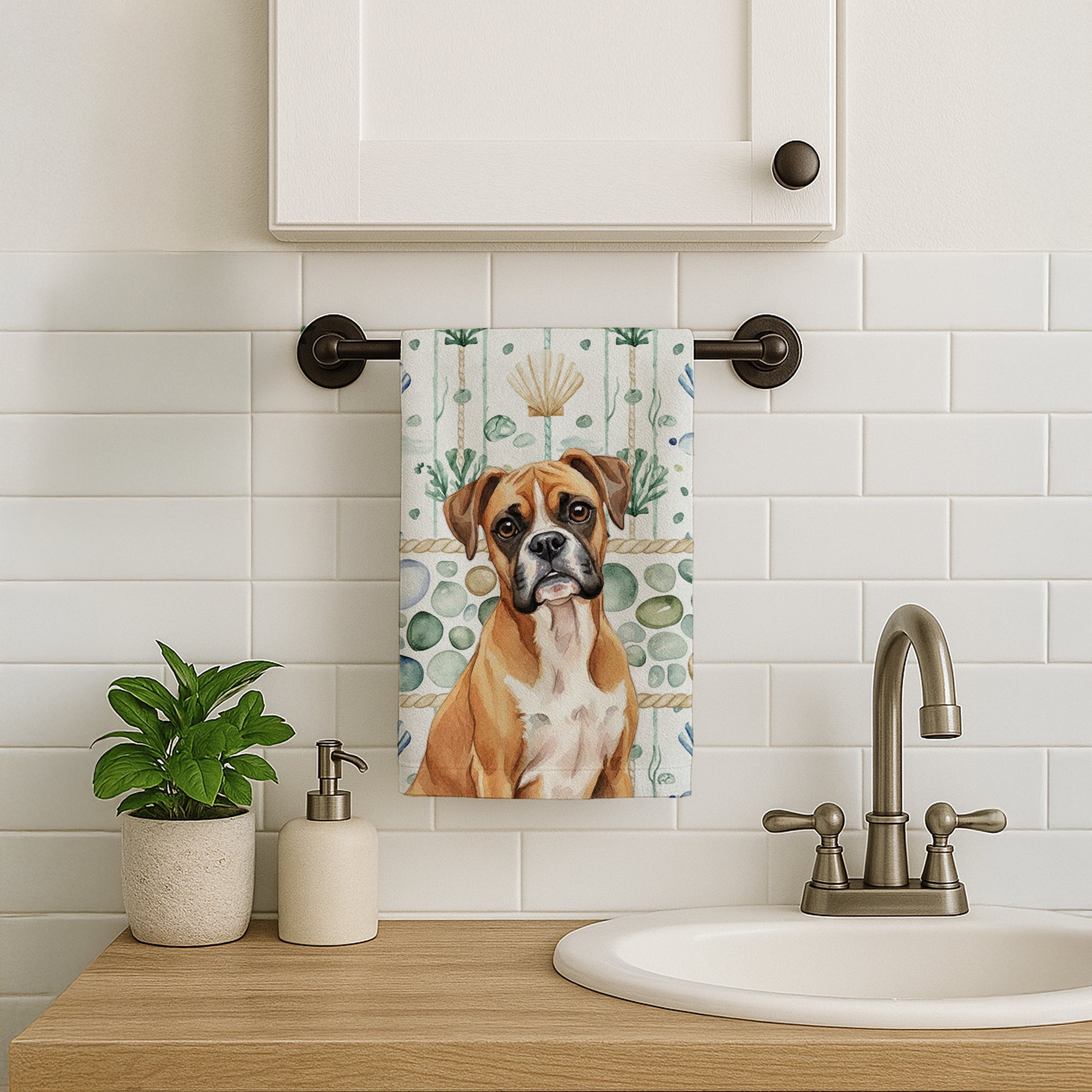Boxer Coastal Sea Glass Kitchen Towel Velour Plush Front and Cotton Loop Back Machine Washable