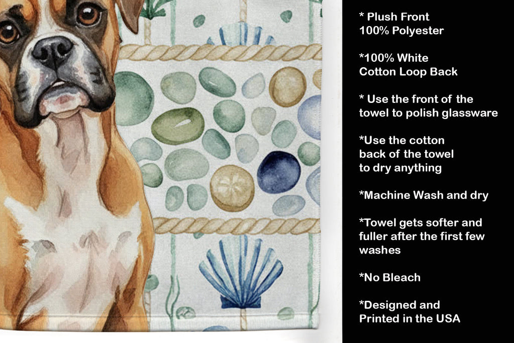 Boxer Coastal Sea Glass Kitchen Towel Velour Plush Front and Cotton Loop Back Machine Washable