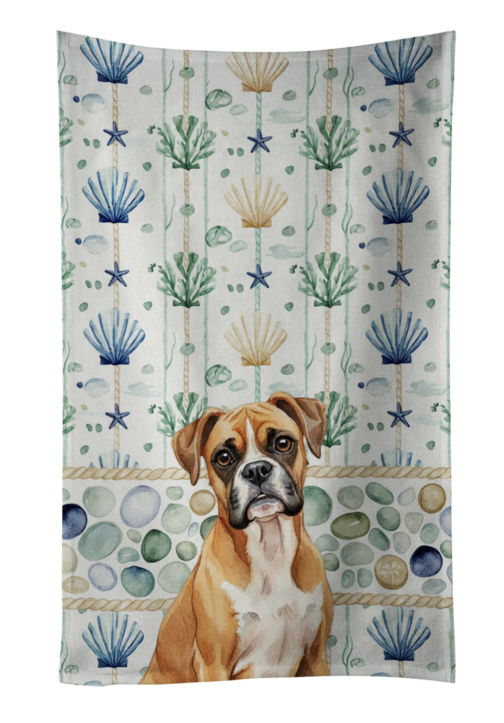 Boxer Coastal Sea Glass Kitchen Towel Velour Plush Front and Cotton Loop Back Machine Washable