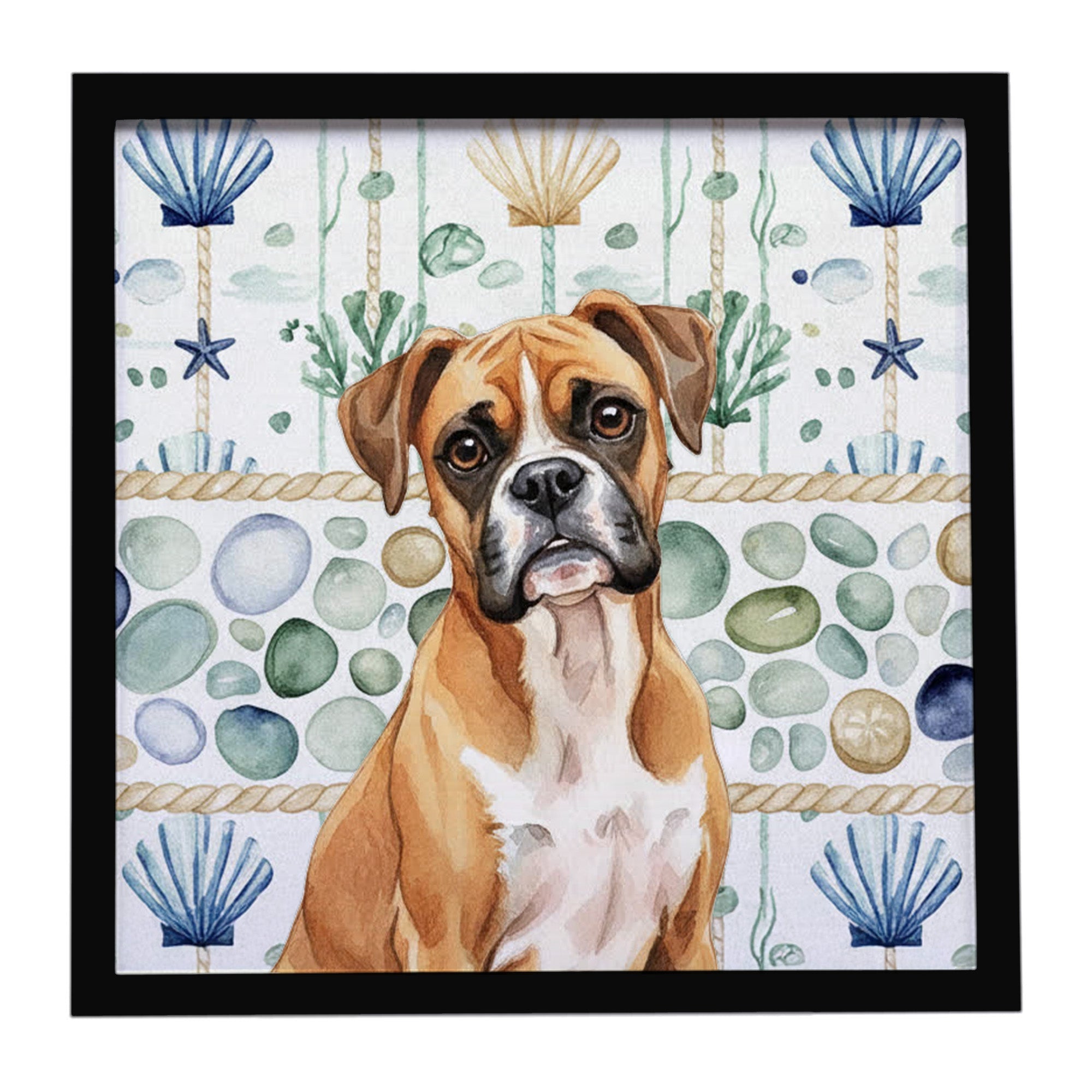 Boxer Coastal Sea Glass Framed Metal Print Bathroom, Kitchen, Office, Home Decor Wall Art Ready to Hang, Square, 8X8