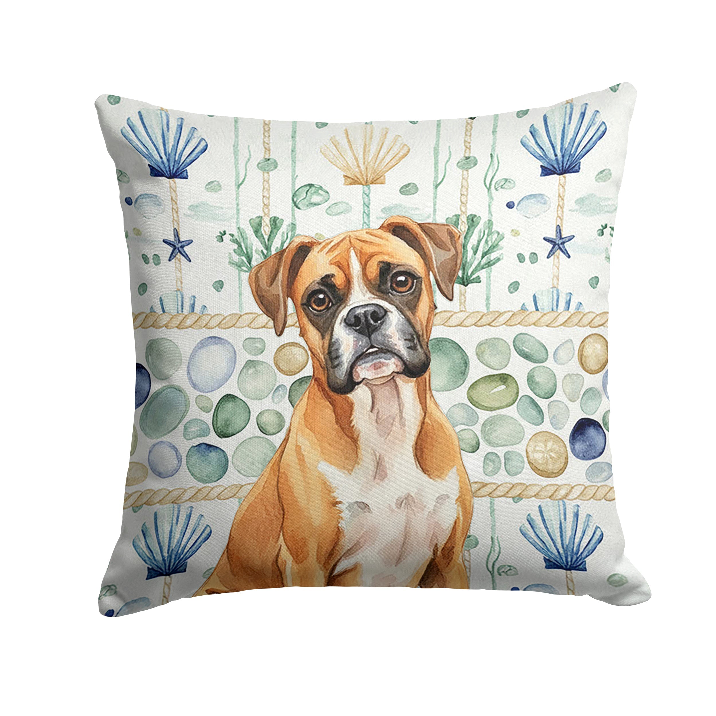Boxer Coastal Sea Glass Decorative Throw Pillow 18x18 Indoor Outdoor Accent Cushion, Fabric Cover with Insert for Sofa, Bed, Porch & Living Room