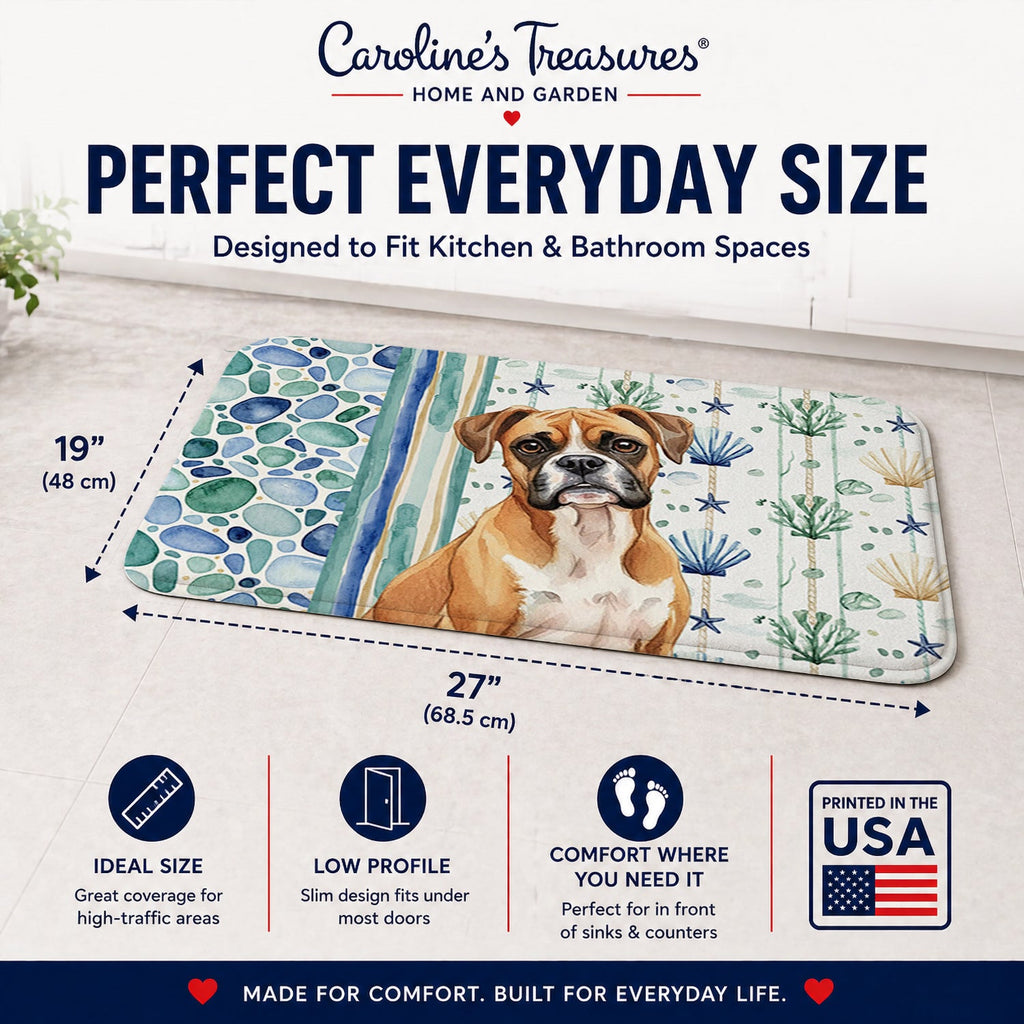 Boxer Coastal Sea Glass Memory Foam Kitchen Mat Machine Washable Anti-Fatigue Cushion Comfort Bath or Kitchen Rug