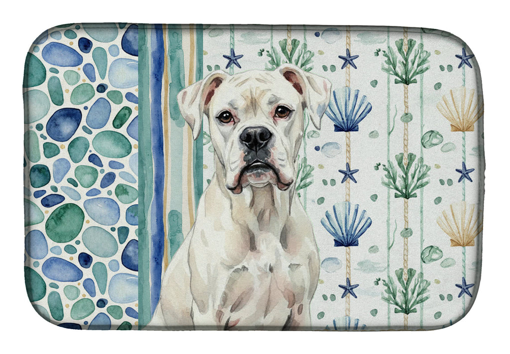 White Boxer Coastal Sea Glass Dish Drying Mat Absorbent Dish Drying Mat Pad for Kitchen Counter Dish Drainer Mat for Countertop, 14 x 21", Multicolor
