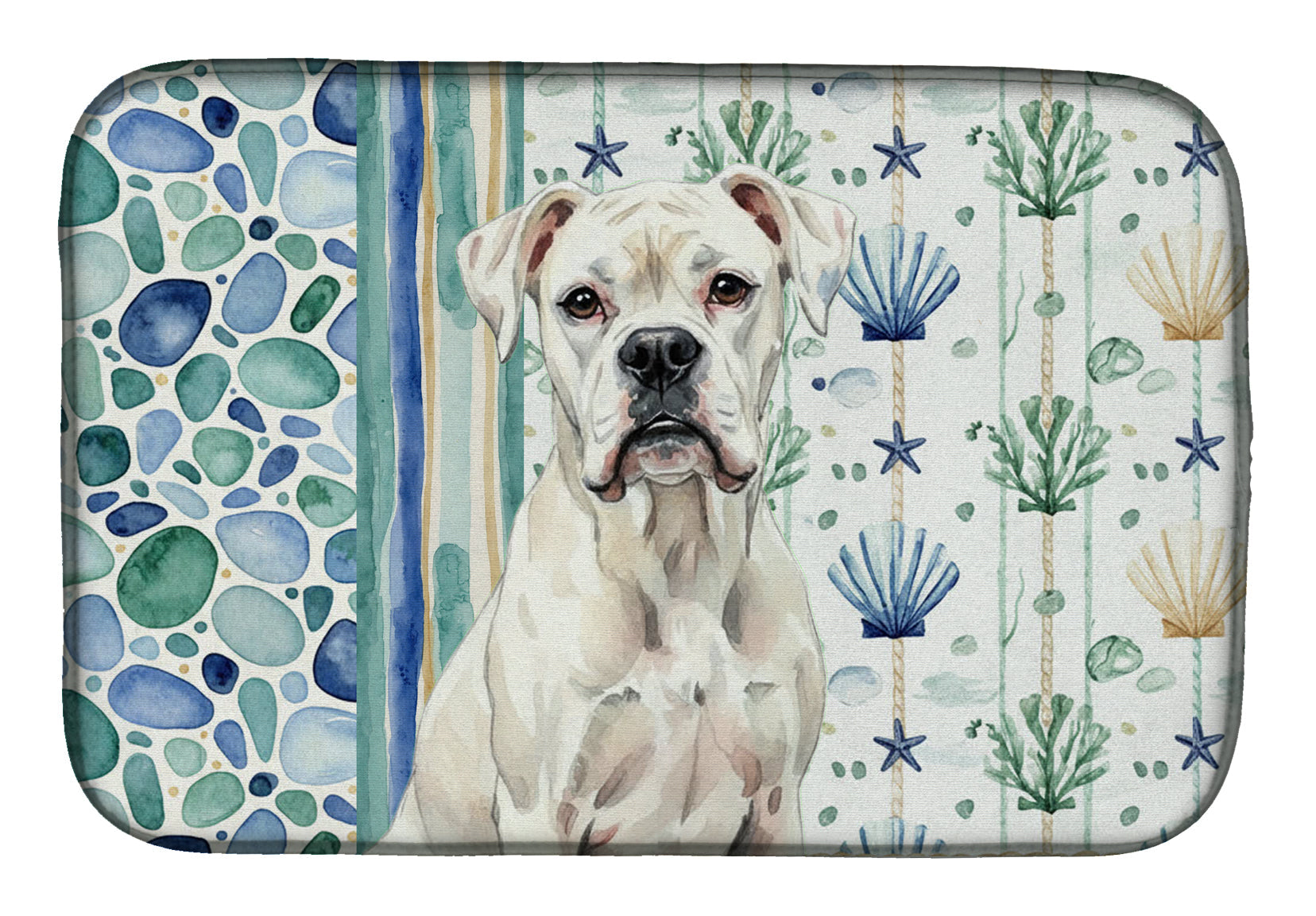 White Boxer Coastal Sea Glass Dish Drying Mat Absorbent Dish Drying Mat Pad for Kitchen Counter Dish Drainer Mat for Countertop, 14 x 21", Multicolor
