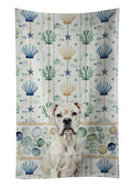White Boxer Coastal Sea Glass Kitchen Towel Velour Plush Front and Cotton Loop Back Machine Washable