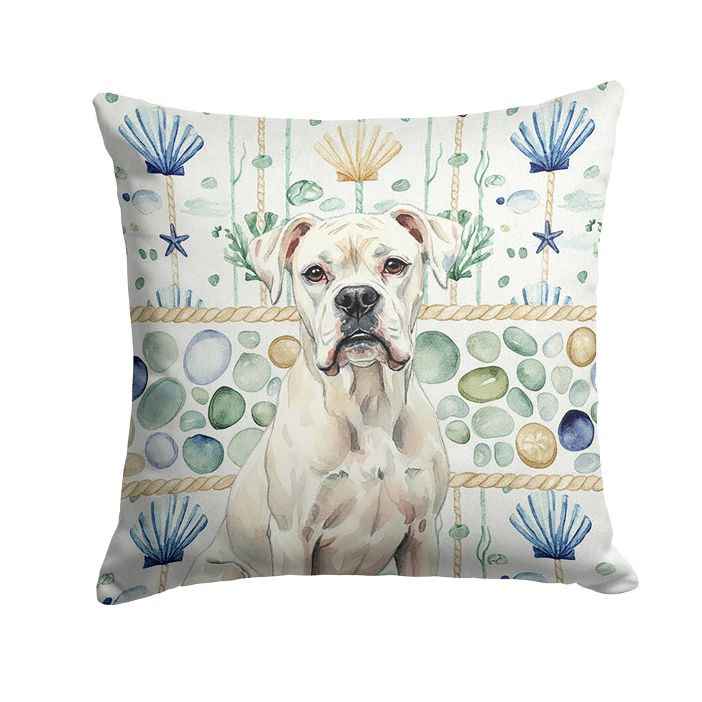 White Boxer Coastal Sea Glass Decorative Throw Pillow 18x18 Indoor Outdoor Accent Cushion, Fabric Cover with Insert for Sofa, Bed, Porch & Living Room