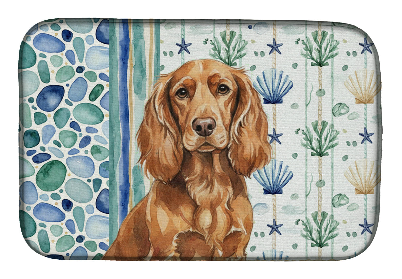 Boykin Spaniel Coastal Sea Glass Dish Drying Mat Absorbent Dish Drying Mat Pad for Kitchen Counter Dish Drainer Mat for Countertop, 14 x 21", Multicolor
