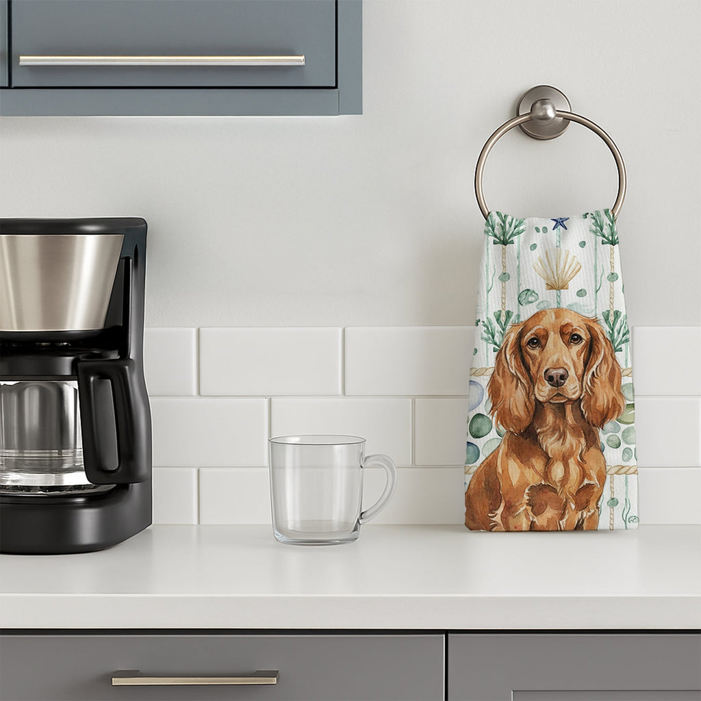 Boykin Spaniel Coastal Sea Glass Kitchen Towel Velour Plush Front and Cotton Loop Back Machine Washable