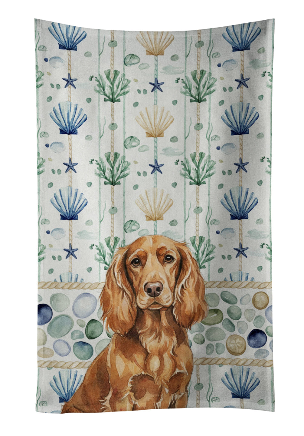 Boykin Spaniel Coastal Sea Glass Kitchen Towel Velour Plush Front and Cotton Loop Back Machine Washable