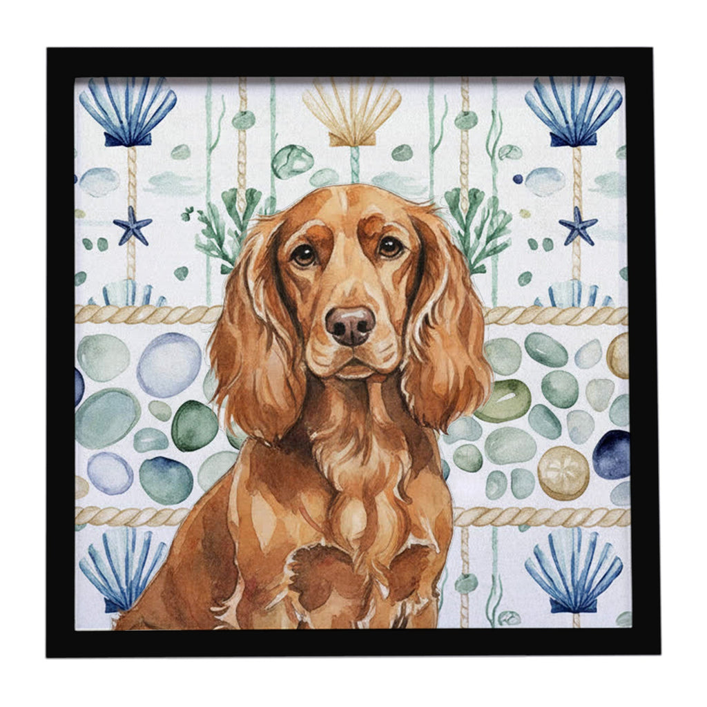 Boykin Spaniel Coastal Sea Glass Framed Metal Print Bathroom, Kitchen, Office, Home Decor Wall Art Ready to Hang, Square, 8X8