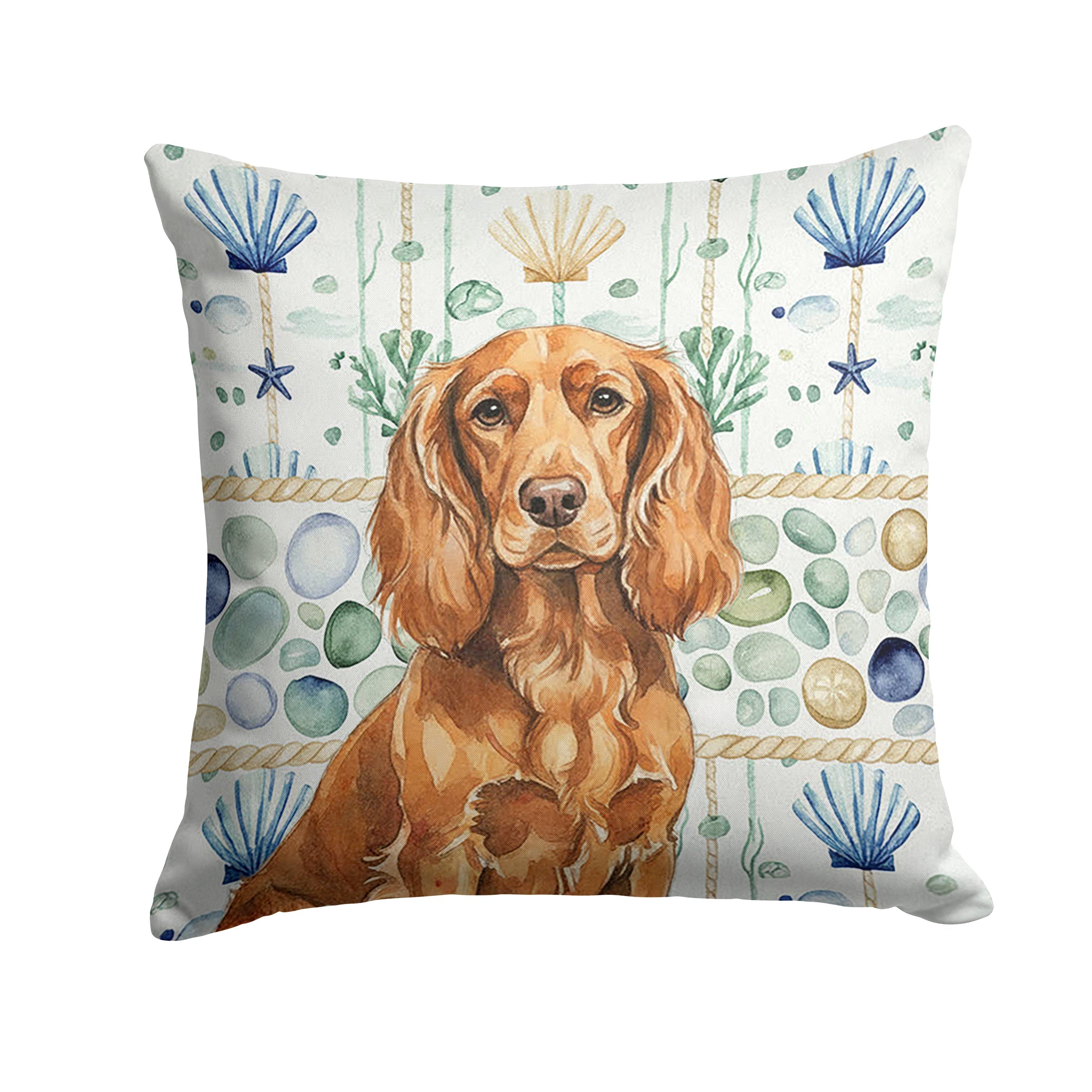 Boykin Spaniel Coastal Sea Glass Decorative Throw Pillow 18x18 Indoor Outdoor Accent Cushion, Fabric Cover with Insert for Sofa, Bed, Porch & Living Room