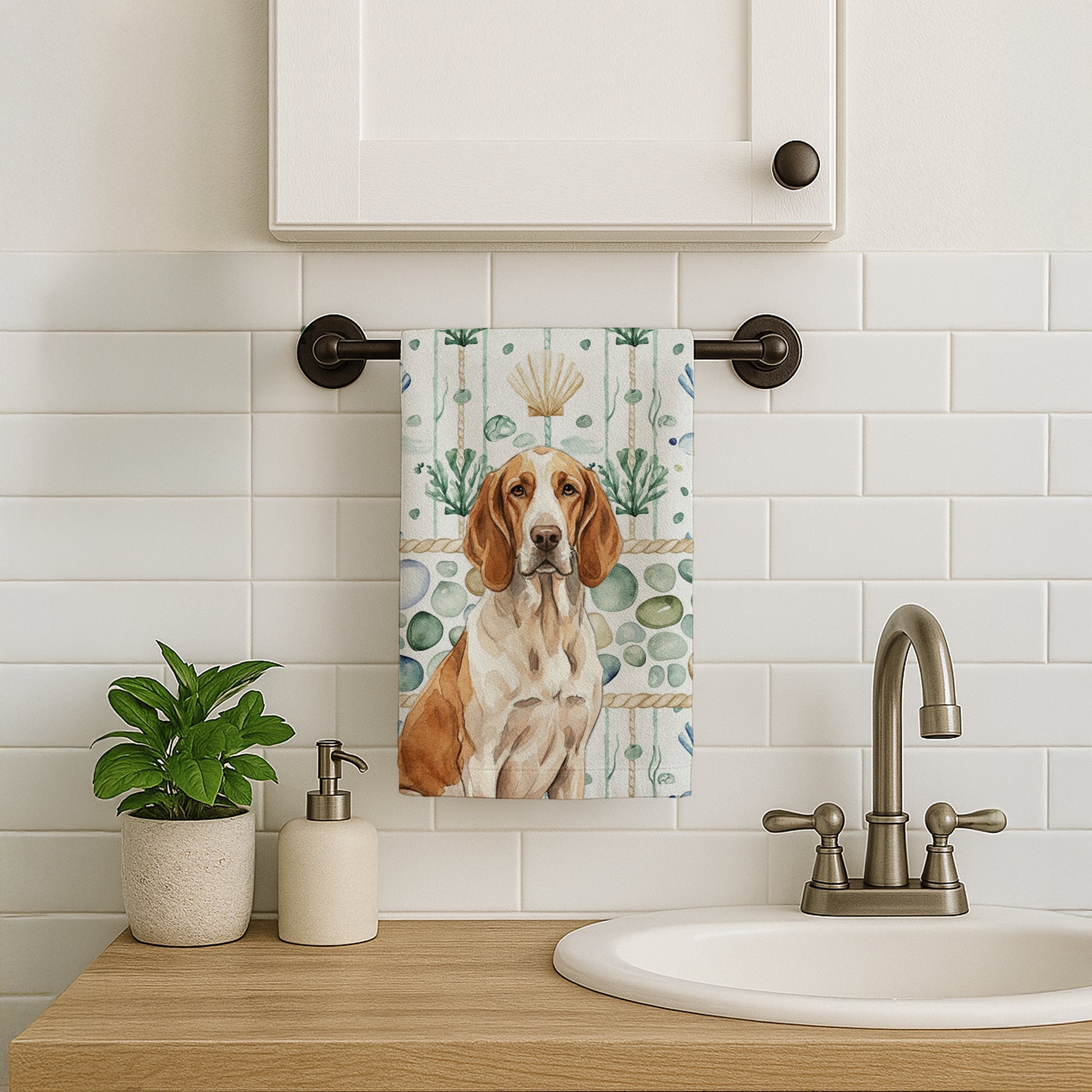 Bracco Italiano Coastal Sea Glass Kitchen Towel Velour Plush Front and Cotton Loop Back Machine Washable