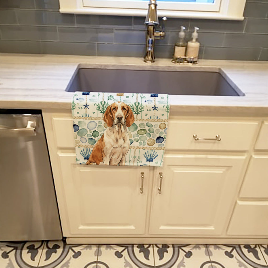 Bracco Italiano Coastal Sea Glass Kitchen Towel Velour Plush Front and Cotton Loop Back Machine Washable