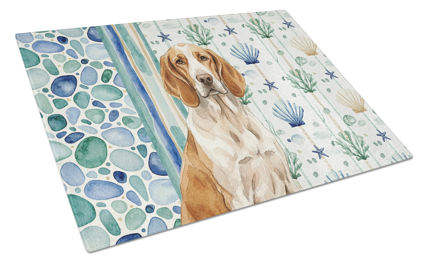 Bracco Italiano Coastal Sea Glass Cutting Board Tempered Glass Kitchen Cutting Surface, Heat Resistant Chopping, Non-Slip Feet, Food Prep & Serving