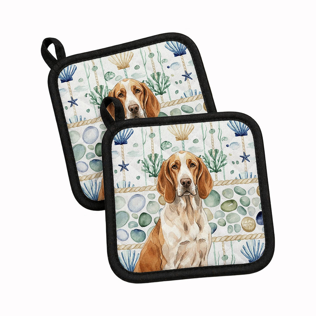 Bracco Italiano Coastal Sea Glass Pot Holder Set of 2 Heat Resistant Quilted Hot Pads 7.5 x 7.5 Inch, Insulated Kitchen Trivets for Cooking & Baking