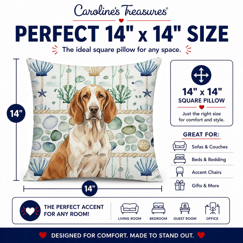 Bracco Italiano Coastal Sea Glass Decorative Throw Pillow 14x14 Indoor Outdoor Accent Cushion, Fabric Cover with Insert for Sofa, Bed, Porch & Living Room