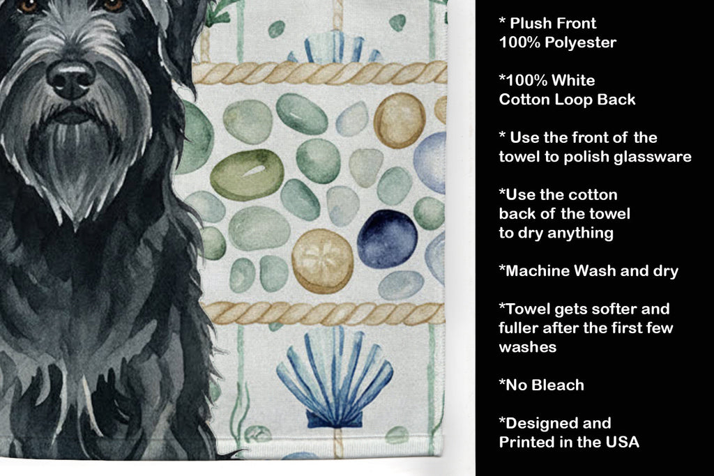 Black Briard Coastal Sea Glass Kitchen Towel Velour Plush Front and Cotton Loop Back Machine Washable