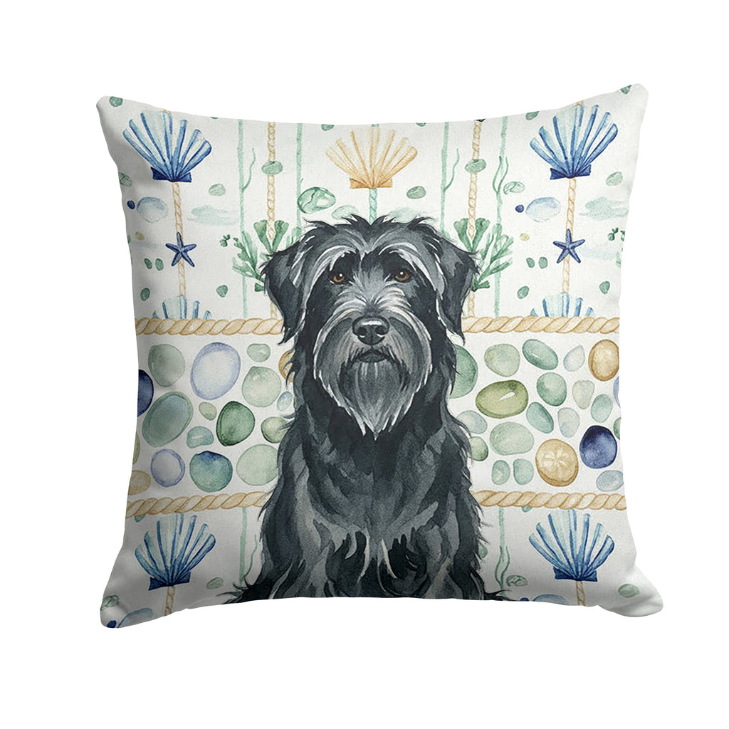 Black Briard Coastal Sea Glass Decorative Throw Pillow 14x14 Indoor Outdoor Accent Cushion, Fabric Cover with Insert for Sofa, Bed, Porch & Living Room