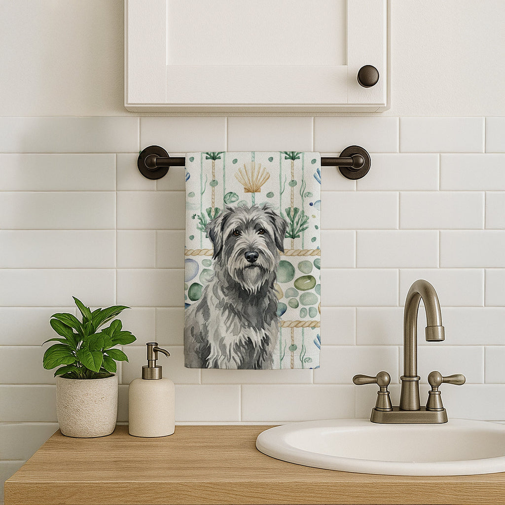 Gray Briard Coastal Sea Glass Kitchen Towel Velour Plush Front and Cotton Loop Back Machine Washable