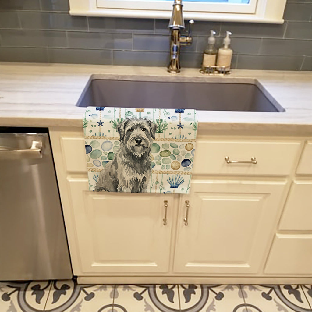 Gray Briard Coastal Sea Glass Kitchen Towel Velour Plush Front and Cotton Loop Back Machine Washable