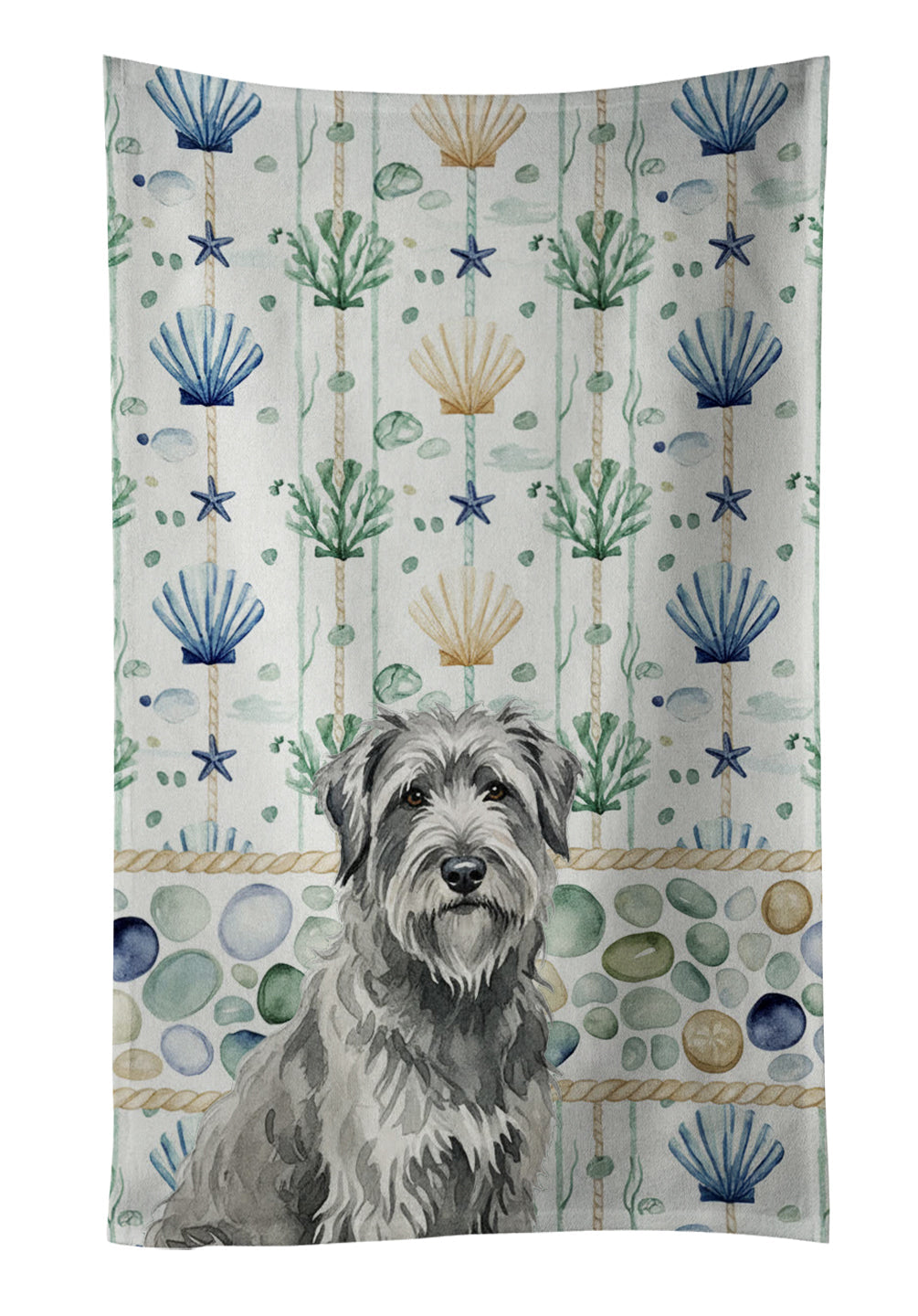 Gray Briard Coastal Sea Glass Kitchen Towel Velour Plush Front and Cotton Loop Back Machine Washable