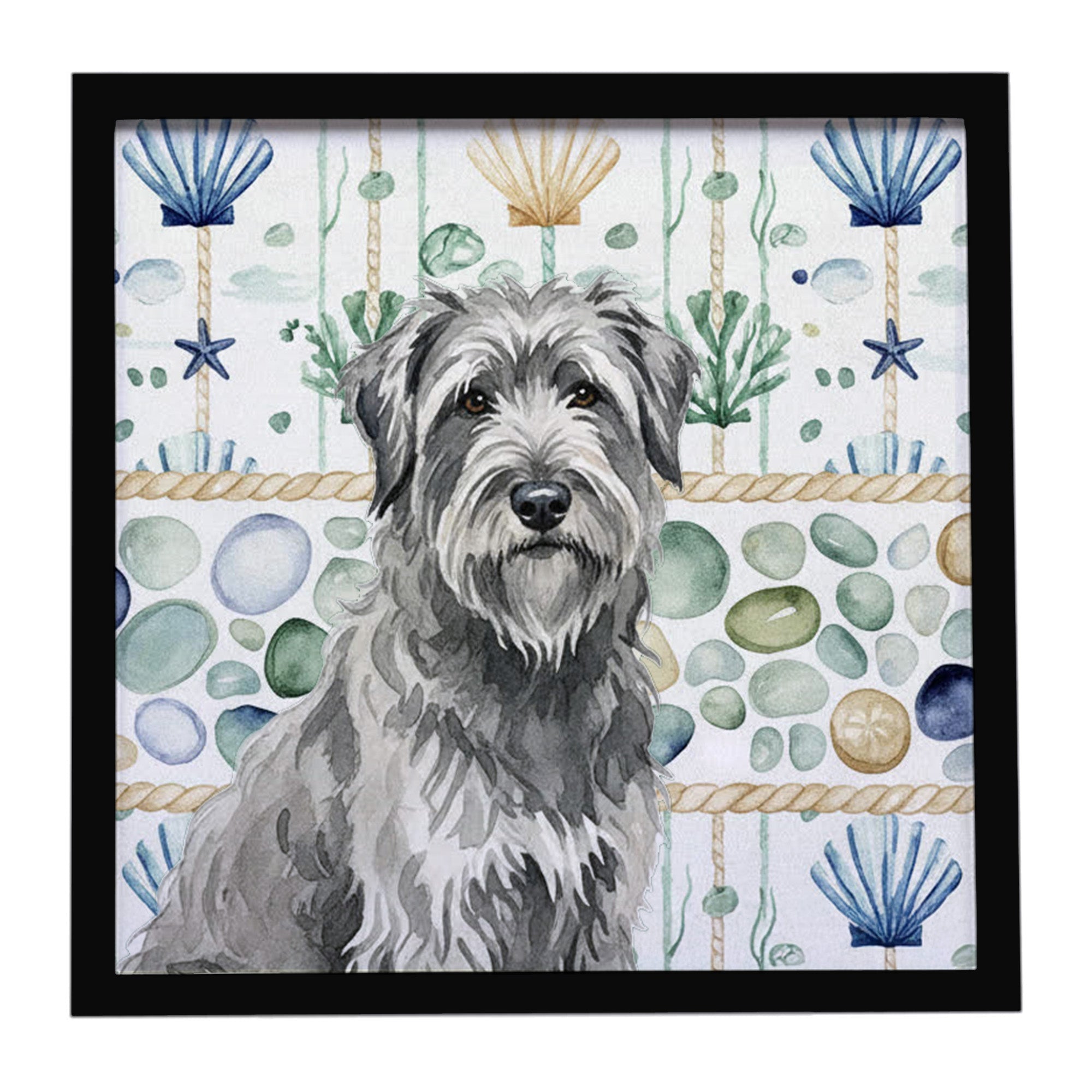 Gray Briard Coastal Sea Glass Framed Metal Print Bathroom, Kitchen, Office, Home Decor Wall Art Ready to Hang, Square, 8X8