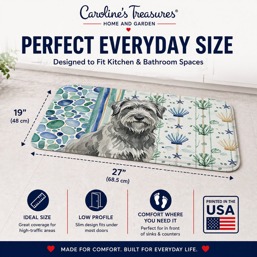 Gray Briard Coastal Sea Glass Memory Foam Kitchen Mat Machine Washable Anti-Fatigue Cushion Comfort Bath or Kitchen Rug
