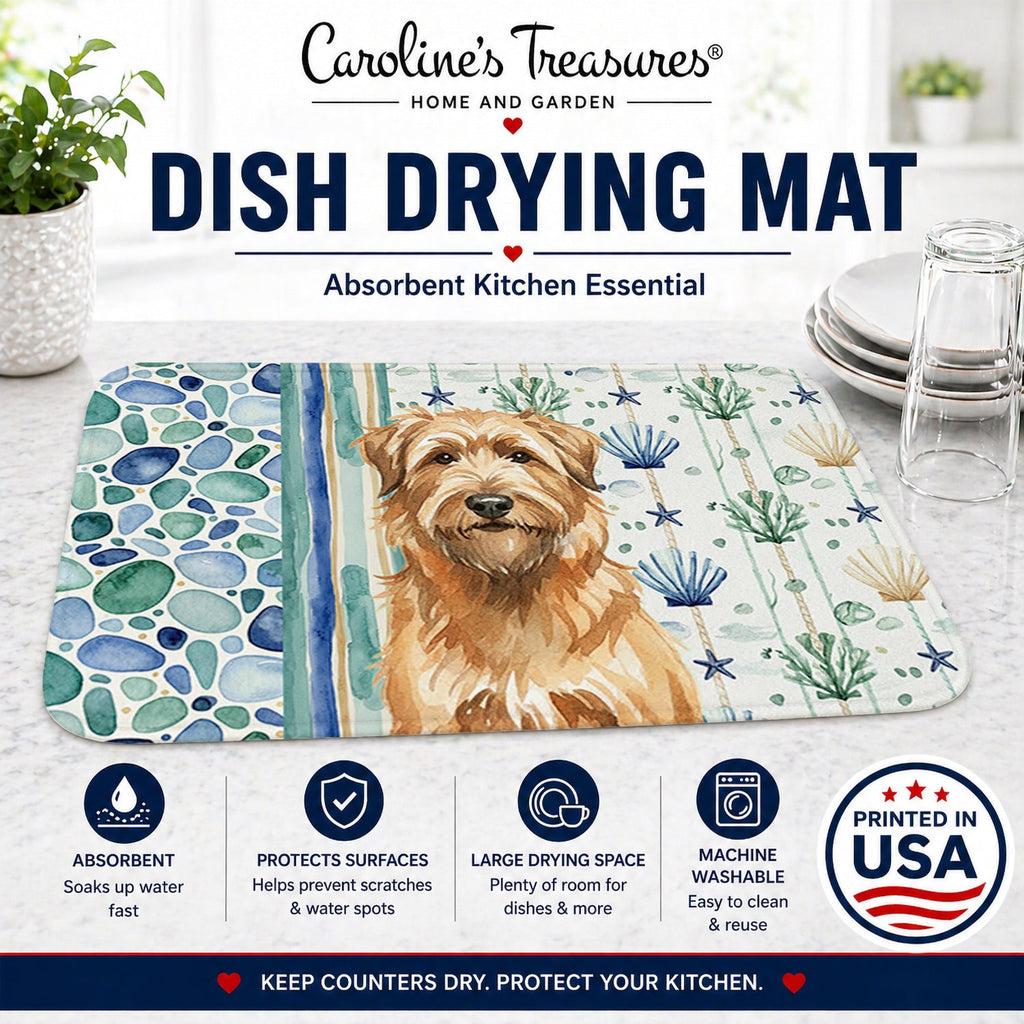 Tawny Briard Coastal Sea Glass Dish Drying Mat Absorbent Dish Drying Mat Pad for Kitchen Counter Dish Drainer Mat for Countertop, 14 x 21", Multicolor