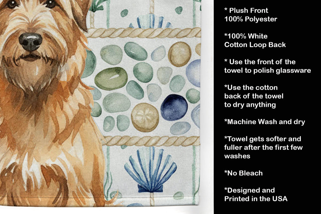 Tawny Briard Coastal Sea Glass Kitchen Towel Velour Plush Front and Cotton Loop Back Machine Washable