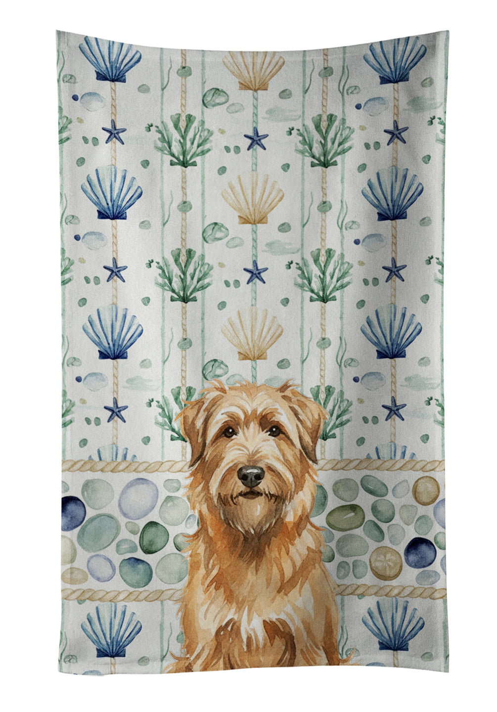 Tawny Briard Coastal Sea Glass Kitchen Towel Velour Plush Front and Cotton Loop Back Machine Washable