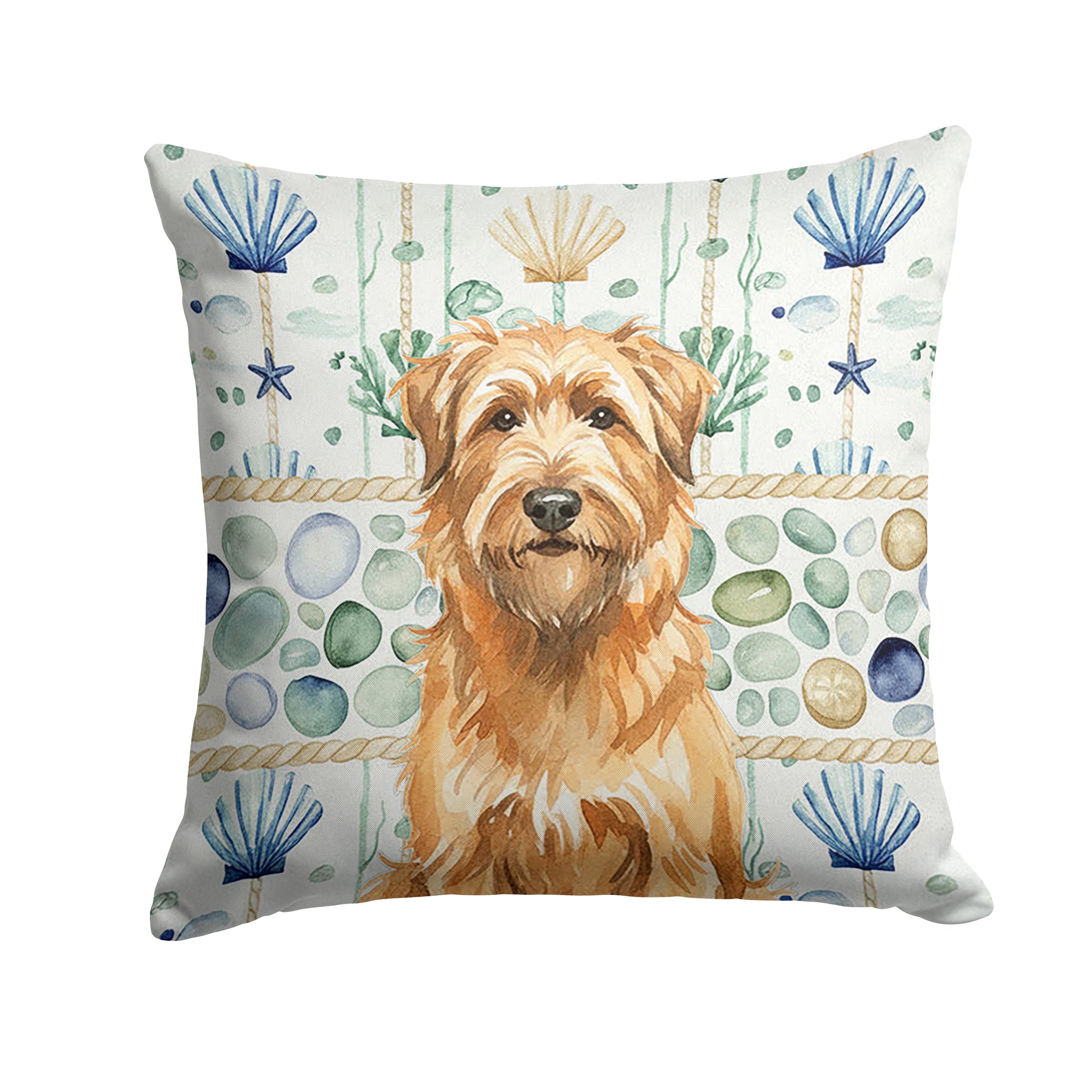 Tawny Briard Coastal Sea Glass Decorative Throw Pillow 18x18 Indoor Outdoor Accent Cushion, Fabric Cover with Insert for Sofa, Bed, Porch & Living Room