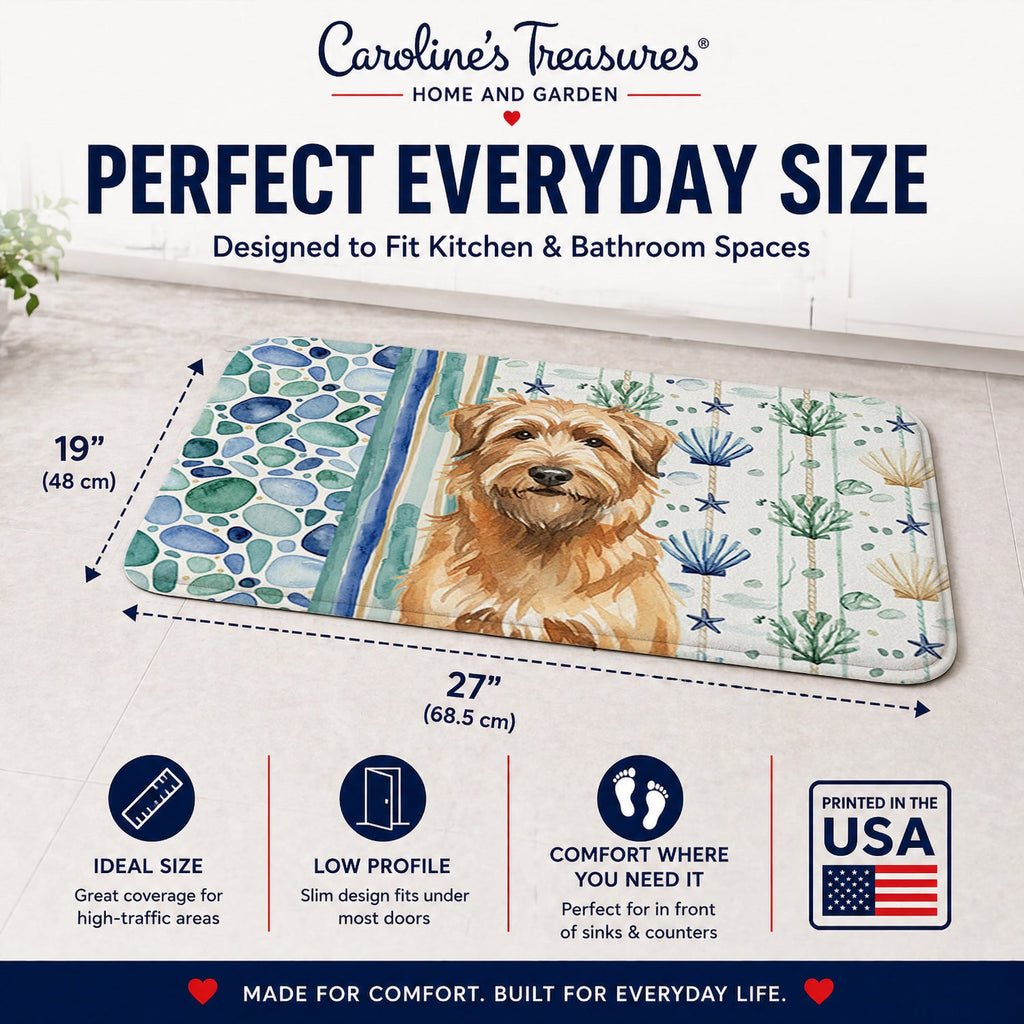 Tawny Briard Coastal Sea Glass Memory Foam Kitchen Mat Machine Washable Anti-Fatigue Cushion Comfort Bath or Kitchen Rug