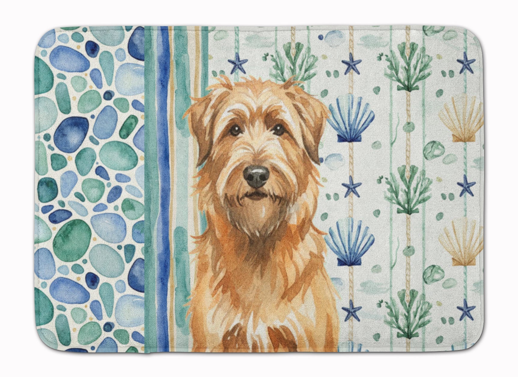 Tawny Briard Coastal Sea Glass Memory Foam Kitchen Mat Machine Washable Anti-Fatigue Cushion Comfort Bath or Kitchen Rug