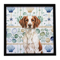 Liver and White Brittany Coastal Sea Glass Framed Metal Print Bathroom, Kitchen, Office, Home Decor Wall Art Ready to Hang, Square, 8X8