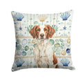 Liver and White Brittany Coastal Sea Glass Decorative Throw Pillow 18x18 Indoor Outdoor Accent Cushion, Fabric Cover with Insert for Sofa, Bed, Porch & Living Room